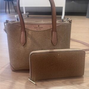 Kate Spade Glittering Rose Gold Satchel and Wallet Set